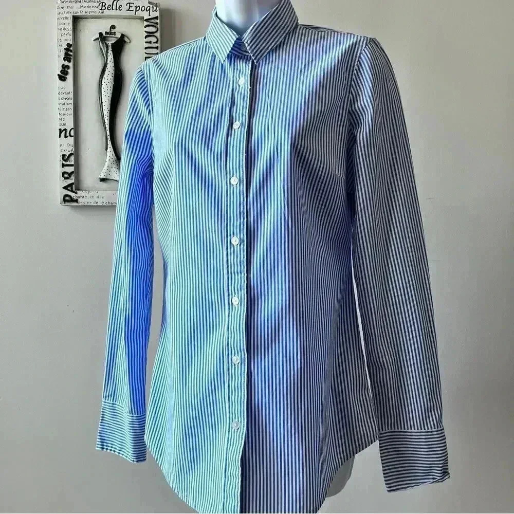 J. Crew Minimalist Slim Fit Classic Striped Button Down Shirt Size 2 Tall